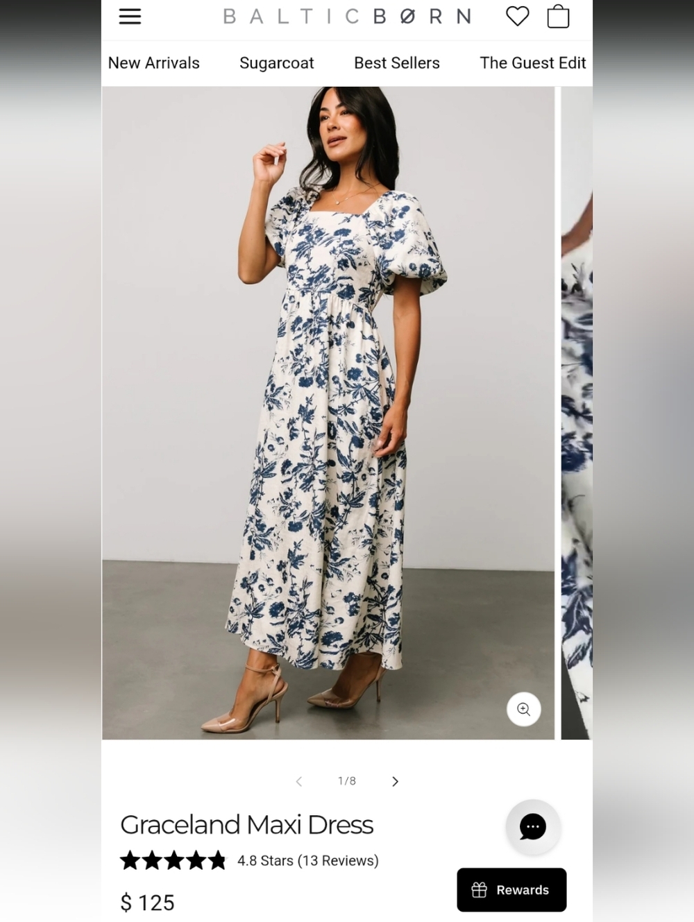 Baltic Born Cream Midi Dress with Blue Floral Print